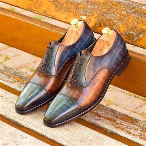 Ambrogio Men's Handmade Custom Made Shoes Denim Blue / Brown Patina ...