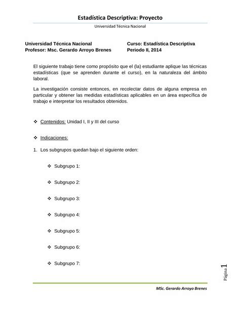 Pdf Estad Stica Descriptiva Proyecto Profesor Msc Garroyo