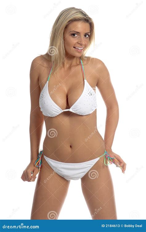 Blond In Witte Bikini Stock Afbeelding Image Of Gesequeneerd 2184613