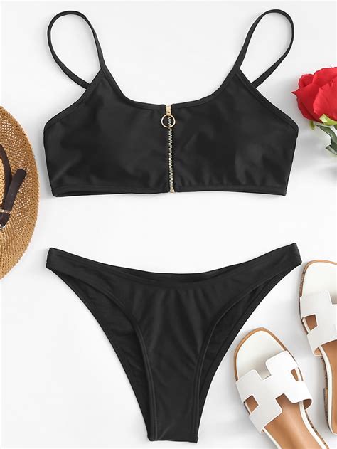 Zipper Front Bikini Set Shein Sheinside