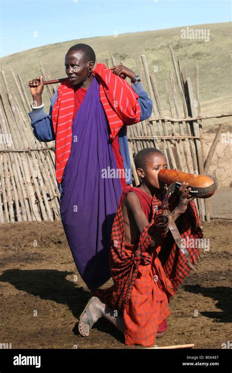 Africa Tanzania Lake Eyasi Maasai Men Drinking Cow Blood Or Blood Milk