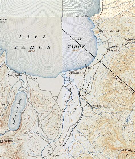 Lake Tahoe Area 1895 Old Topographic Map Usgs Custom Composite Etsy