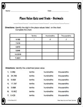 Place Value Game Quiz And Trade Decimals By The Differentiation Shop