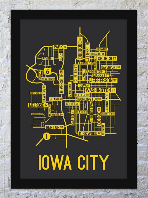 Iowa City, Iowa Street Map Print - School Street Posters