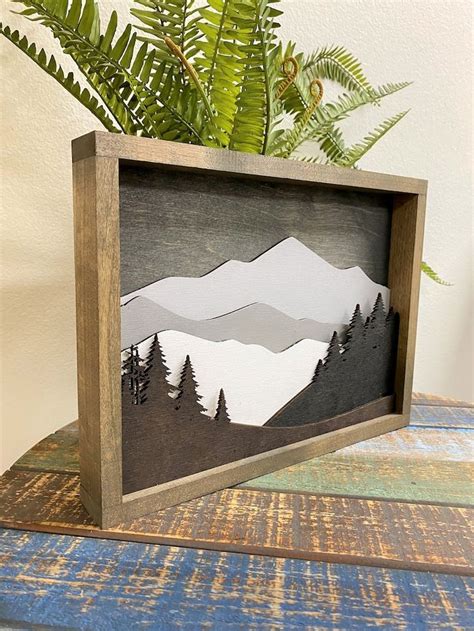 Winter Layered Mountain Scene Grey Tones Laser Cut Art Mountain