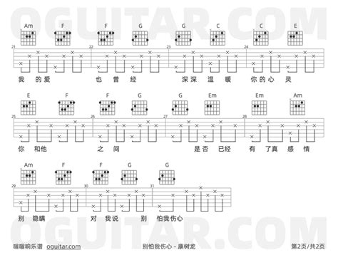 《别怕我伤心》吉他谱简单c调弹唱教学原版康树龙歌曲2张六线指弹简谱图 吉他简谱 吉他世界