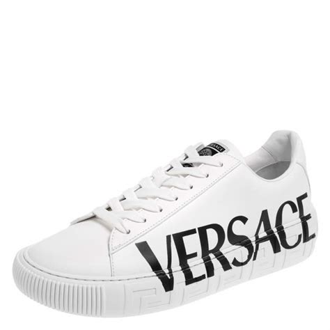 Versace White Leather Greca Logo Low Top Sneakers Size 435 Versace