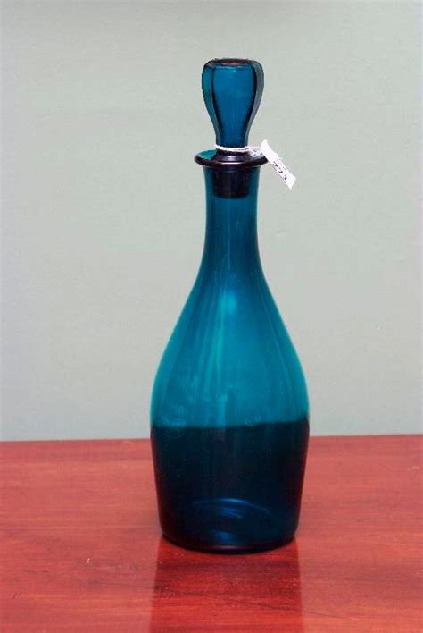 Lot A Blue Glass Decanter With Stopper 30cm H