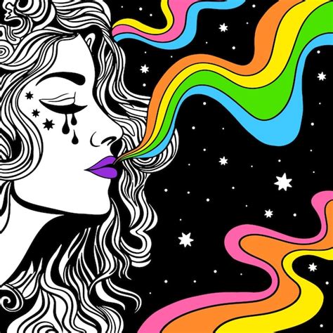 Premium Vector Psychedelic Style Hippy Girl Vector Retro Poster