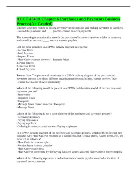 ACCT 4240A Chapter 6 Purchases and Payments Business Process(A+ Graded