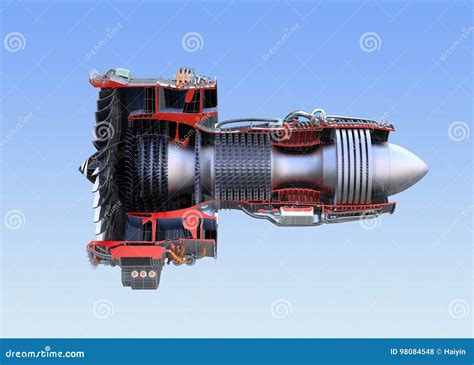 Turbofan Jet Engine`s Cross Section Wireframe Isolated on Blue Background Stock Illustration ...