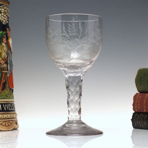 Engraved 18th Century Facet Cut Glass Goblet C1780