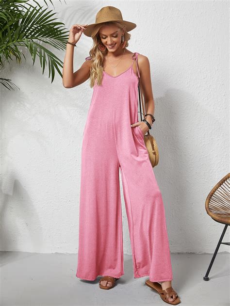 Tie Shoulder Hidden Pocket Wide Leg Cami Jumpsuit For Sale Australia