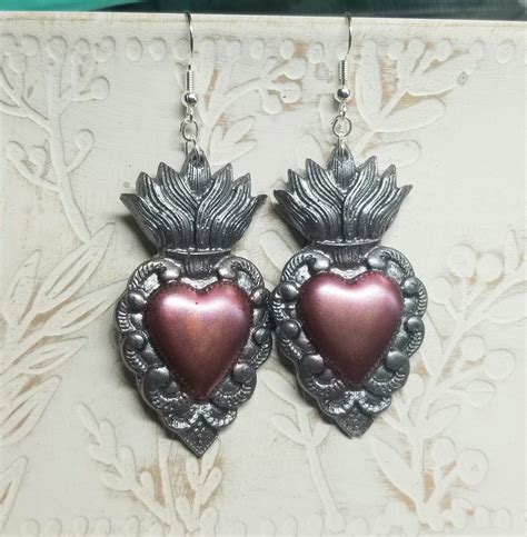 Sacred Heart Resin Earrings Silver Earrings Resin Earrings Etsy