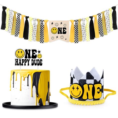 Vansolinne One Happy Dude High Chair Banner 1st Birthday Decoration Set