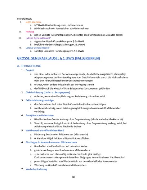 Uwg Zusammenfassung Wettbewerbsrecht I Uwg Unlauterer Wettbewerb