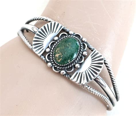 Southwestern Silver And Green Turquoise Cuff Bracelet Fits Etsy