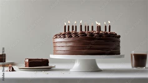 chocolate cake with candles A scene of a birthday cake with chocolate ...