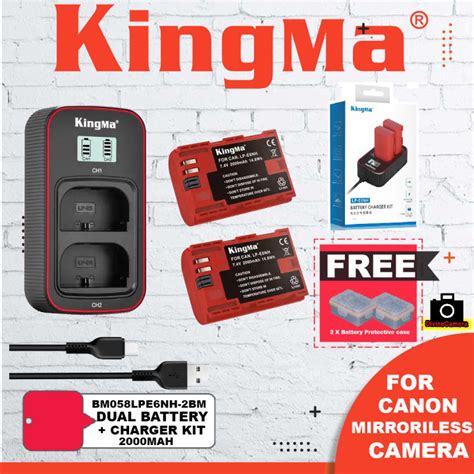 KingMa LP-E6NH 2-Pack Battery and LCD Dual Charger Kit for Canon EOS R6 ...