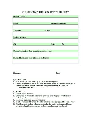 Fillable Online Samishtribe Nsn Course Completion Incentive Request