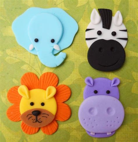 12 JUNGLE ANIMALS. Edible Fondant Cupcake Toppers Elephant