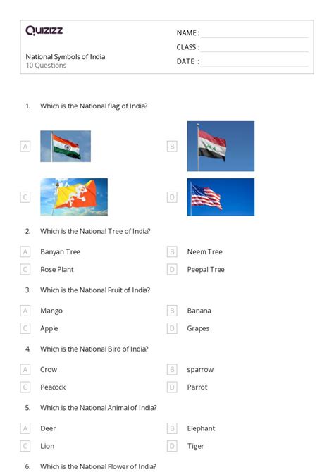 National Symbols Worksheets For Th Class On Quizizz Free Printable