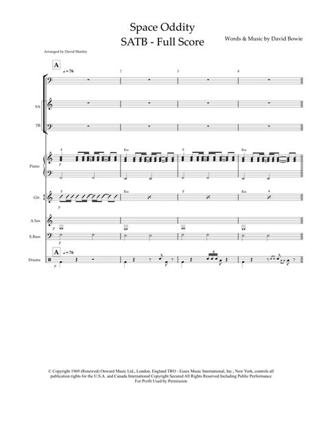 Space Oddity Arr David Manley By David Bowie Sheet Music For Satb