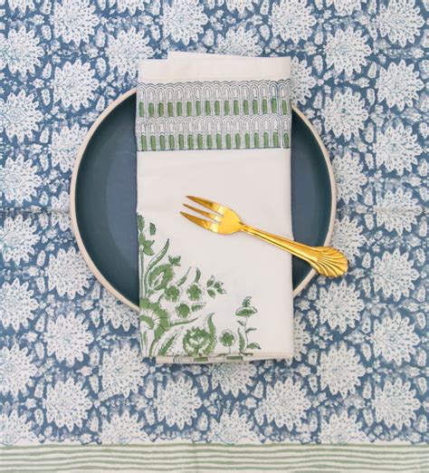 Set Varmala Green Servetten Napkins Rozablue