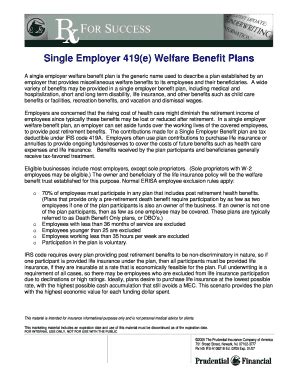 Fillable Online Single Employer 419e Welfare Benefit Plans