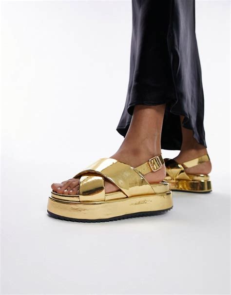 Topshop Gaby Chunky Flatform Sandal In Gold ASOS Flatform Sandals