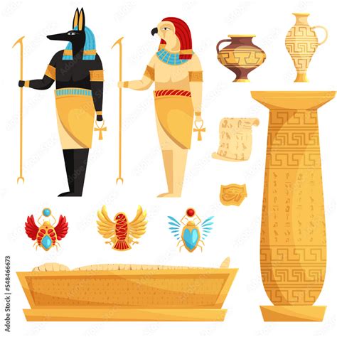 Set of isolated egyptian or Egypt symbols. Ancient egypt mural ...