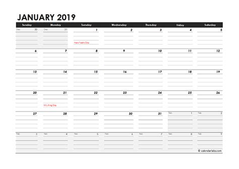 Editable 2019 Monthly Calendar Excel Template Free Printable Templates