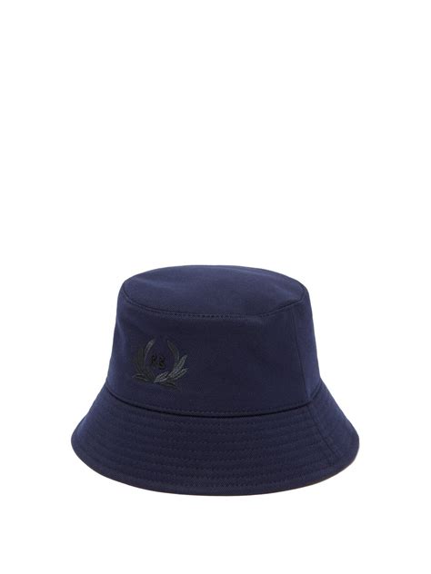 Ruslan Baginskiy Logo Embroidered Cotton Blend Twill Bucket Hat Navy