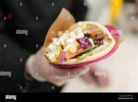 Greek Cook Prepared Traditional Gyros Sandwich For Lunch In A Diner