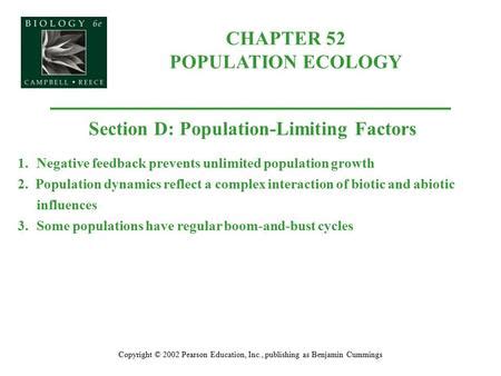 Chapter Population Ecology Section D Population Limiting Factors