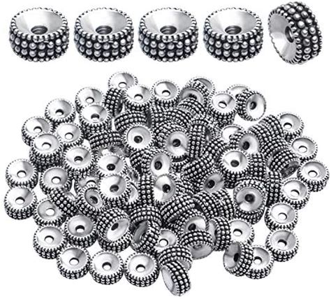 100pcs Silver Alloy Beads Loose Beads Rondelle Shiny Spacer