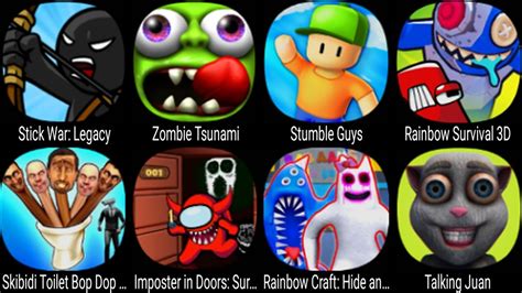 Stick War Legacy Zombie Tsunami Stumble Guys Rainbow Survival 3D