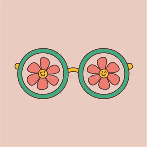 Groovy Glasses In The Shape Of Heart With Flower In Retro Color Vector Isolated Illustration