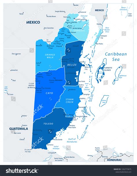 Belize Political Map Colors Blue Detailed Stock Vector Royalty Free 1202773675