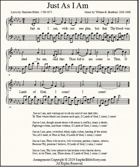 Just As I Am Without One Plea Hymn Sheet Music