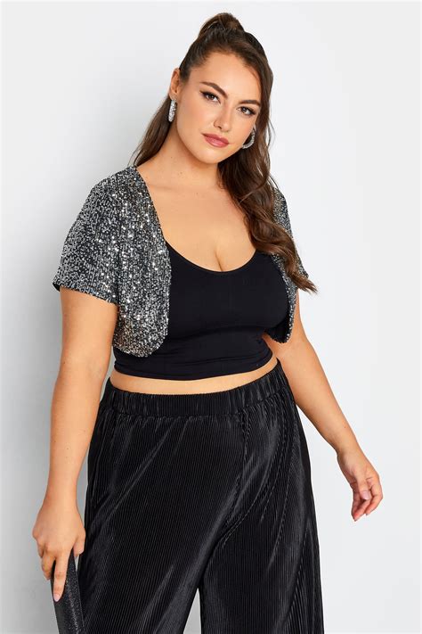 Plus Size Yours London Silver Sequin Embellished Shrug Cardigan Yours