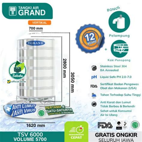 Jual Tandon Air Toren Air Tangki Air Stainless Grand Tsv Liter