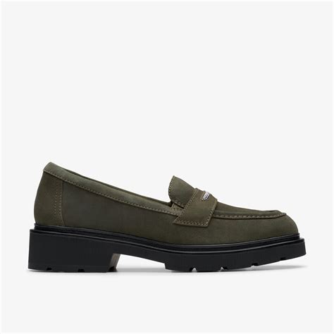 Womens Lauryl Step Dark Olive Suede Loafers Clarks