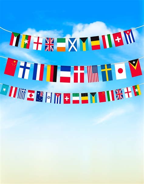 World Bunting Flags On Blue Sky Stock Vector Illustration Of Bunting