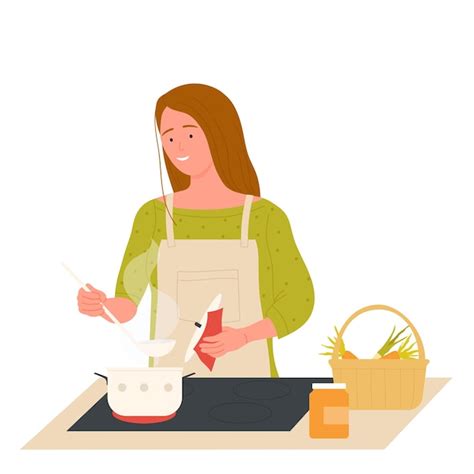 Mujer Cocinando En La Cocina Vector Premium