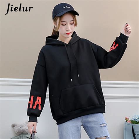 Jielur Female Hoody Harajuku Cool Letters Printed Streetwear Casual