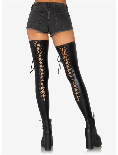 Wet Look Footless Lace Up Thigh Highs Hot Topic