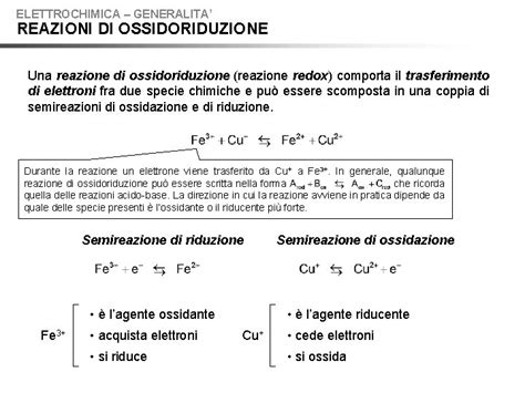 Elettrochimica Generalita Reazioni Di Ossidoriduzione Una Reazione Di