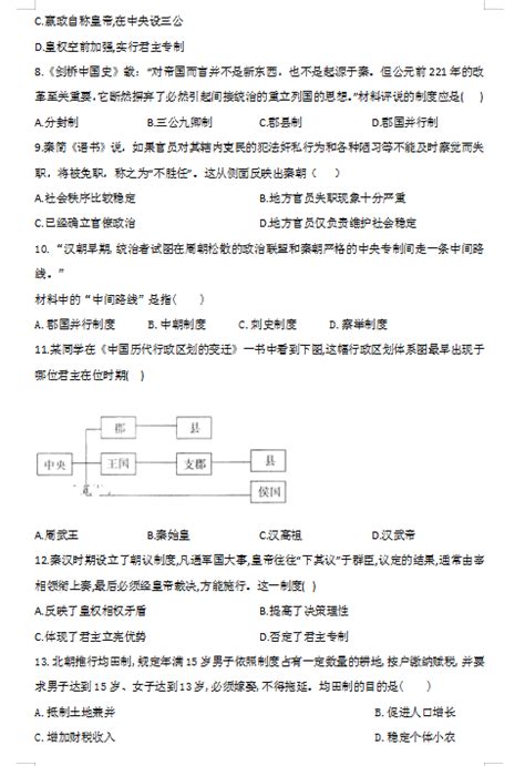 2021届黑龙江省绥化市明水县第一中学高一上学期历史第一次月考试题（图片版）2高考网