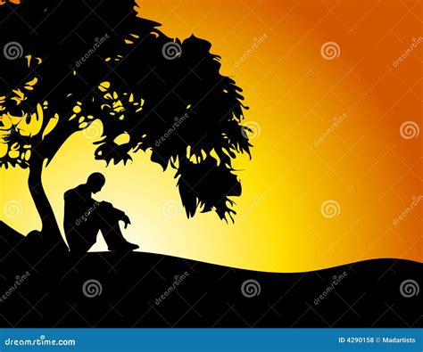 Uomo Che Si Siede Nell Ambito Del Tramonto Dell Albero Illustrazione Di